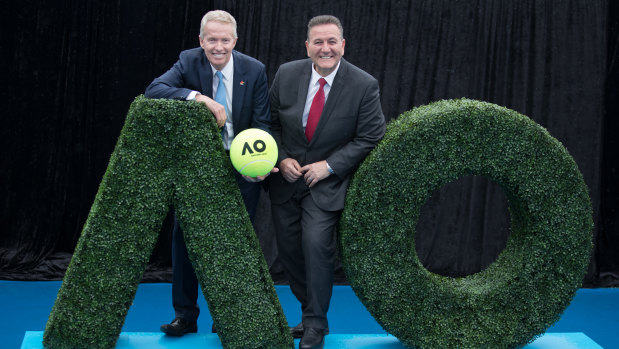 Tournament director Craig Tiley  and Minister for Sport, Tourism and Major Events John Eren.