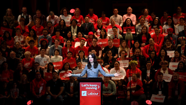 Jacinda Ardern at her Labour Party election campaign launch on August 8, before the country's latest COVID-19 outbreak.