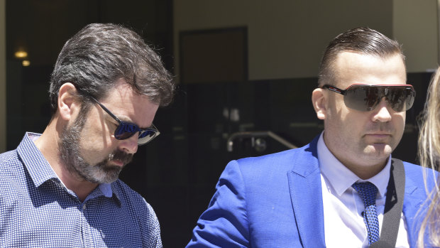 Joseph Connolly (left) with his lawyer Oliver Paxman outside Perth Magistrates Court