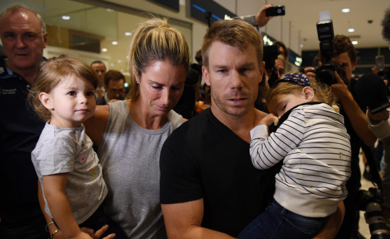 David Warner and his family arrived in Sydney on Thursday night.