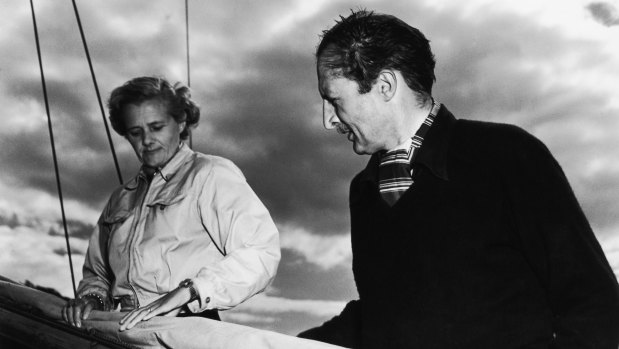 Daphne du Maurier with her husband Frederick Browning on board his yacht Jeanne D'Arc in August 1952.