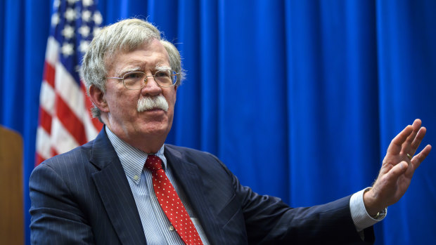 US national security adviser John Bolton, speaks during an interview about the meeting with his Russian counterpart Nikolai Patrushev, at the American embassy in Geneva, Switzerland.