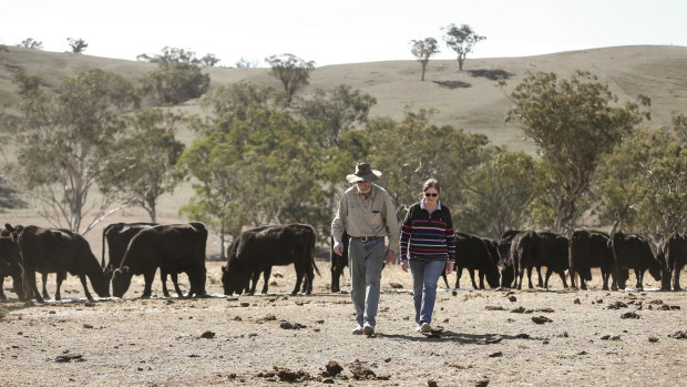 Bill and Nicole Hannah on their property in Gundy. 