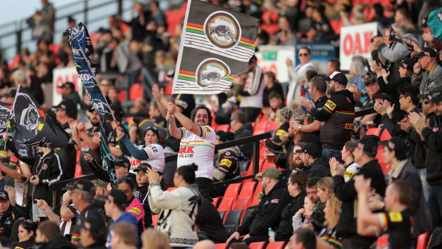 Penrith fans celebrating their team's success at Panthers Stadium earlier in the year.