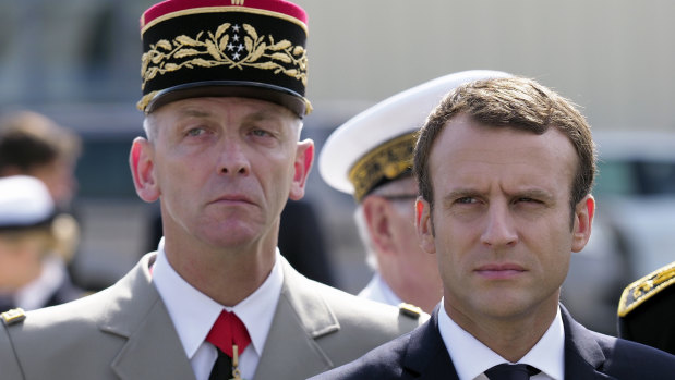 French President Emmanuel Macron, right, and French armed forces chief of staff Francois Lecointre in 2017.