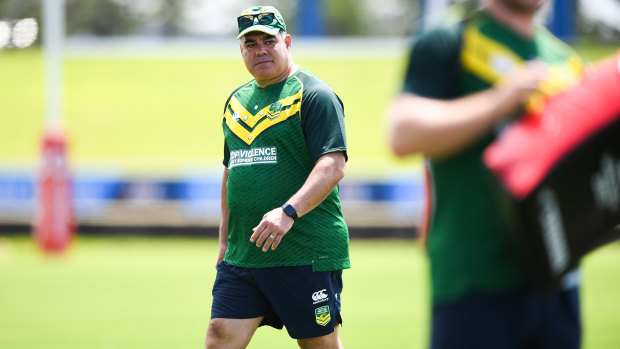 PM's XIII coach Mal Meninga runs the team through their paces in Fiji.