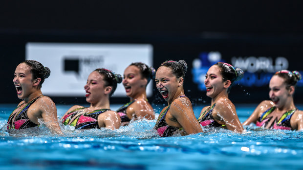 Australia’s artistic swimmers competing in Budapest, weeks before the Olympics.