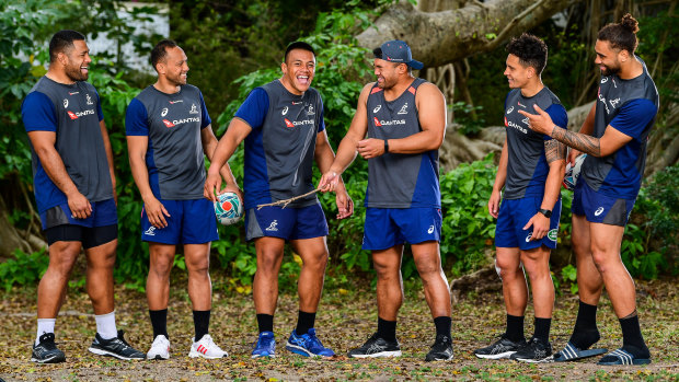 The Wallabies Samoan contingent; Scott Sio, Christian Lealiifano, Allan Alaalatoa, Jordan Uelese, Matt Toomua and Lukhan Salakaia-Loto. 