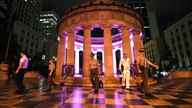 Members of the defence force are seen during Anzac Day commemorations in Brisbane, Wednesday, April 25, 2018. 
