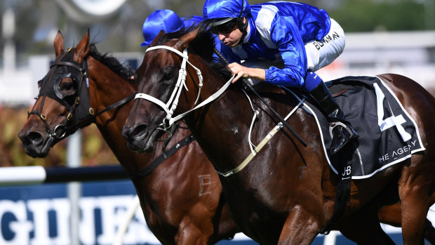 Valiant: Happy Clapper (left) ran Winx close in the George Ryder Stakes.