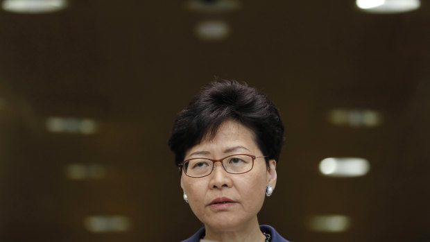 Carrie Lam during the press conference on Monday.