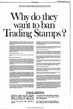 Ad placed by The Trading Stamp Retailers’ Association. November 15, 1971