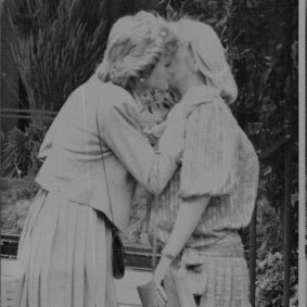 Princess Diana gives Baroness Tryon, aka "Kanga", a farewell kiss after the pair shared lunch.