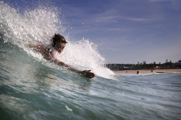 A bather enjoying the already warming weather in Sydney at Maroubra Beach this week.