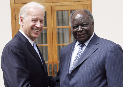 Joe Biden with Mwai Kibaki in Nairobi in 2010.