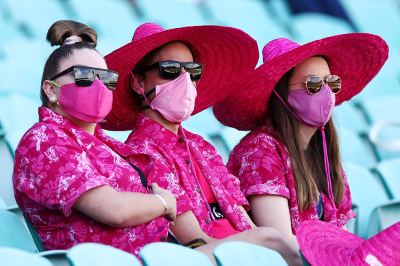 Fans wear pink on Jane McGrath Day during day three of the Sydney Test.