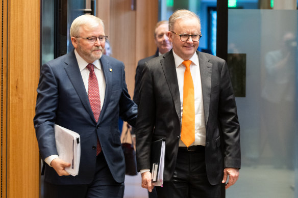 Australian Ambassador to the US Kevin Rudd and Prime Minister Anthony Albanese.