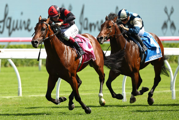 Regan Bayliss rides Fully Lit to victory in the Inglis Millennium.