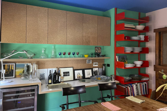 The colourful kitchen of Dowe’s home.