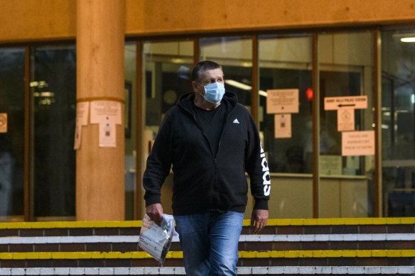 CFMEU official Darren Greenfield leaving Sydney Police Centre. 