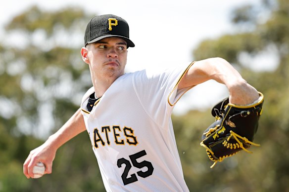 Robinson pictured training in Sandringham on the day he signed his Pittsburgh Pirates contract in January 2025.