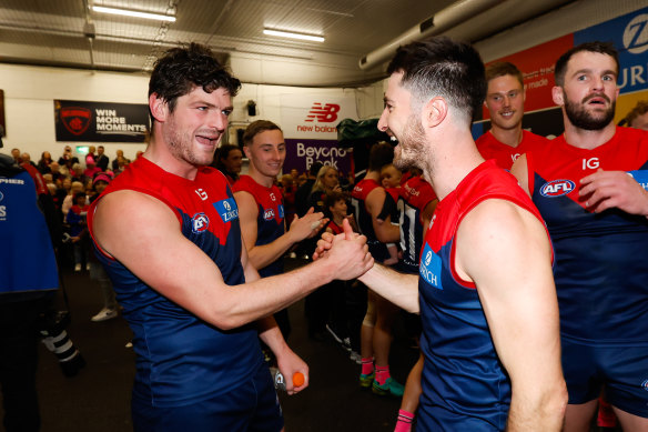 Angus Brayshaw (left) is a Melbourne star and respected leader.