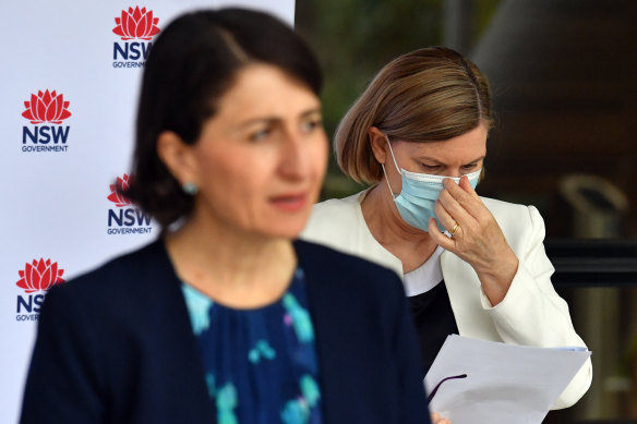 Premier Gladys Berejiklian (left) and Chief Health Officer Kerry Chant at the Saturday press conference.