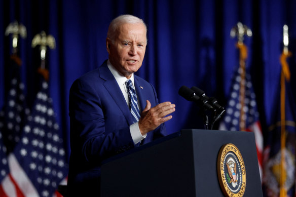 US President Joe Biden at a veterans’ care event in Salt Lake City, Utah.