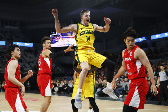 Jack White was on a high after  dunking for the Boomers against Japan.