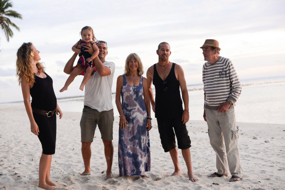 The author (second from right) in 2014 with some members of his family, including his late father, on a Rarotonga beach.