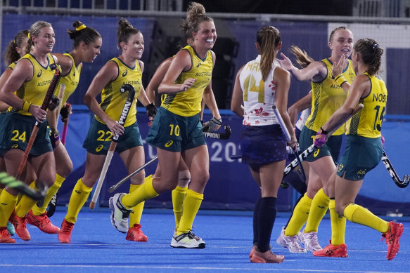 Australia’s Maddy Fitzpatrick celebrates her goal in the win over Japan.