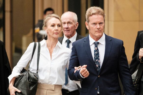 Craig McLachlan arrives at the Supreme Court on Monday with his wife Vanessa Scammell.