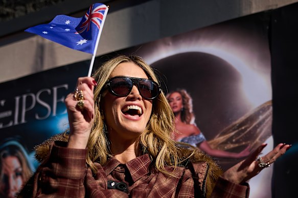Flying the flag: Delta Goodrem on her pre-Eurovision promotional tour.