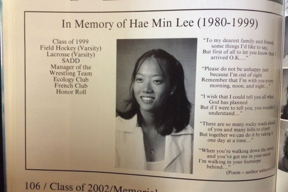 Murder victim Hae Min Lee pictured in a memorial in her yearbook.