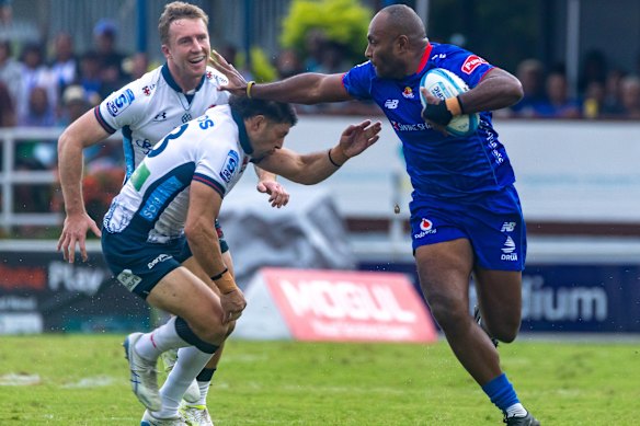 Manasa Mataele of the Fijian Drua takes on the NSW defence.