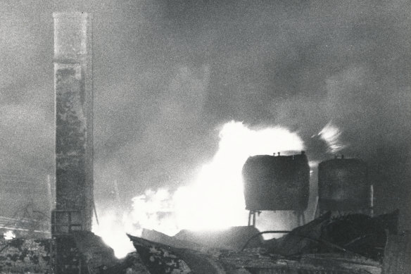 A fire rages out of control in Upper Beaconsfield, Victoria,  February 16, 1983