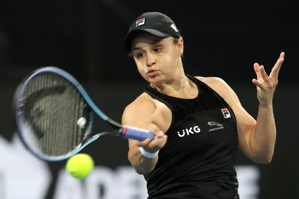 Ashleigh Barty in action against Coco Gauff at the Adelaide International.