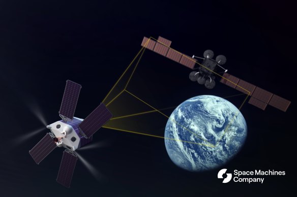 Space Machines Company’s new Optimus Viper satellite (left) is built to rapidly inspect other spacecraft.