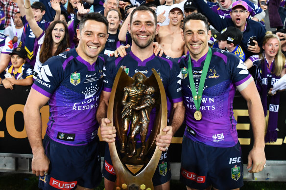 Cooper Cronk, Cameron Smith and Billy Slater; Smith is the only one left at Storm.