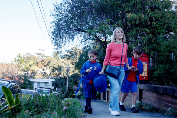 Morag Bond with her children Jonah and Hannah, who attend Coogee Public School.