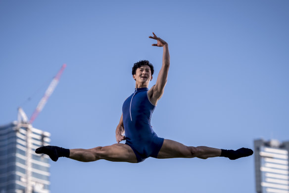 Chengwu Guo, the subject of the documentary Chen, aspires to weightlessness in Melbourne's Southbank.