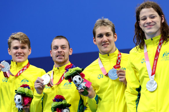 Silver medallists Timothy Hodge, Timothy Disken, William Martin and Ben Popham.