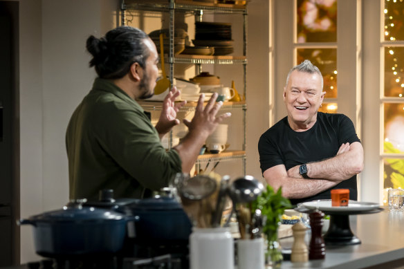 Jimmy Barnes in the kitchen with celebrity chef Adam Liaw. 