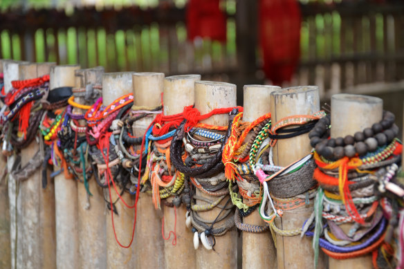 Coloured bracelets dedicated to Killing Field victims.