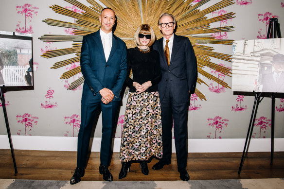 (L-R) Oliver Hermanus, Anna Wintour and Bill Nighy at the New York screening of “Living” held at Crosby Street Hotel on December 5, 2022 in New York City.
