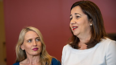 Queensland Premier Annastacia Palaszczuk speaks to the media alongside Tourism Minister Kate Jones about the need to revamp Australia's future skills training system.