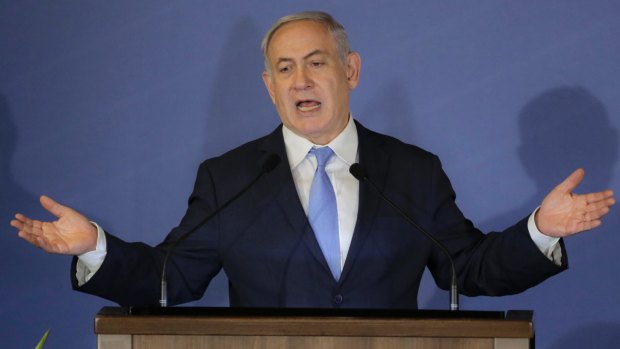 Israeli Prime Minister Benjamin Netanyahu speaks during the Conference of Presidents of Major American Jewish Organisations in Jerusalem.