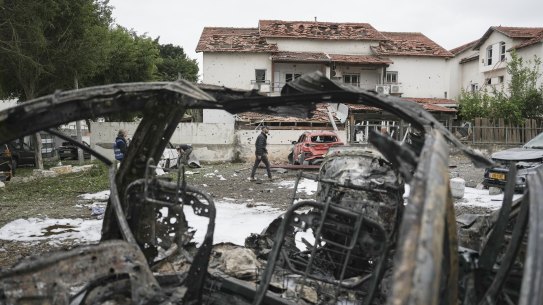 A missile fired from Lebanon hit this area in Petah Tikva on the outskirts of Tel Aviv.