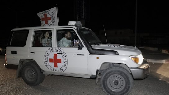 The Red Cross transports released hostages from the Gaza Strip and through the Rafah land crossing on Sunday.