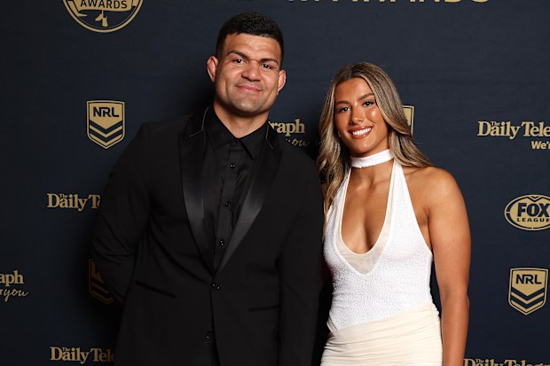 SYDNEY, AUSTRALIA - SEPTEMBER 30: David Fifita of the South Sydney Rabbitohs and Shaylee Bent of the Wests Tigers arrive ahead of the 2026 Dally M Awards at The Cutaway, Barangaroo on September 30, 2026 in Sydney, Australia. (Photo by Mark Metcalfe/Getty Images)